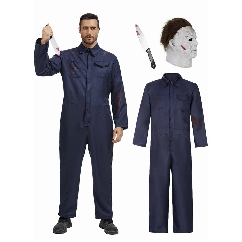 XXL - Michael Myers Adults Killer Costume with Blood Mask Knife Scary Halloween
